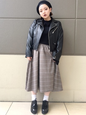 「PUNYUS（プニュズ）のアイテム（ライダースジャケット）」を使った、PUNYUS  さん（レディース・165cm）の秋コーディネート