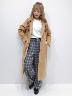 「PUNYUS（プニュズ）のアイテム（チェスターコート）」を使った、PUNYUS  さん（レディース・165cm）の秋コーディネート