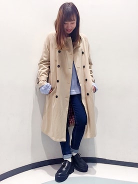 「PUNYUS（プニュズ）のアイテム（ステンカラーコート）」を使った、PUNYUS  さん（レディース・165cm）の春コーディネート