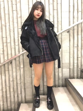 「PUNYUS（プニュズ）のアイテム（ムートンコート）」を使った、PUNYUS  さん（レディース・159cm）の秋コーディネート