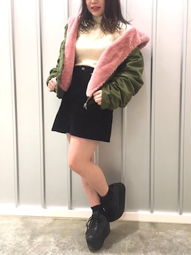 「PUNYUS（プニュズ）のアイテム（MA-1）」を使った、PUNYUS  さん（レディース・160cm）の冬コーディネート