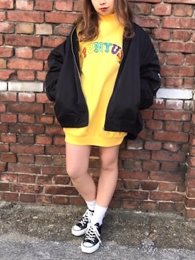 「PUNYUS（プニュズ）のアイテム（MA-1）」を使った、PUNYUS  さん（レディース・160cm）の冬コーディネート