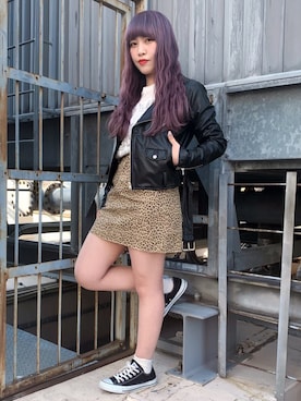 「PUNYUS（プニュズ）のアイテム（ライダースジャケット）」を使った、PUNYUS  さん（レディース・160cm）の冬コーディネート