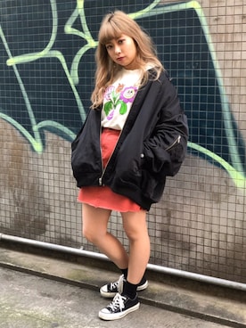 「PUNYUS（プニュズ）のアイテム（MA-1）」を使った、PUNYUS  さん（レディース・160cm）の春コーディネート