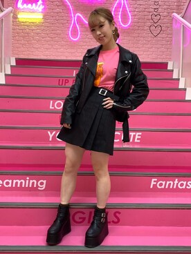 「PUNYUS（プニュズ）のアイテム（ライダースジャケット）」を使った、PUNYUS  さん（レディース・160cm）の秋コーディネート