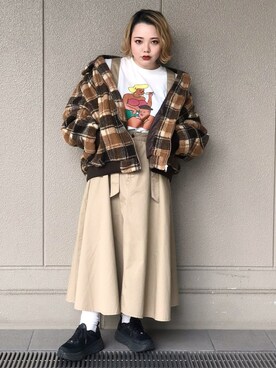「PUNYUS（プニュズ）のアイテム（ブルゾン）」を使った、PUNYUS  さん（レディース・160cm）の秋コーディネート