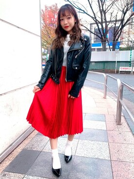 「PUNYUS（プニュズ）のアイテム（ライダースジャケット）」を使った、PUNYUS  さん（レディース・155cm）の冬コーディネート