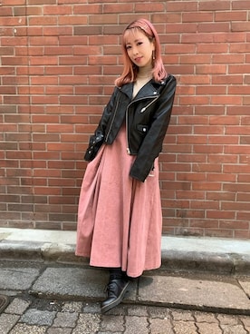 「PUNYUS（プニュズ）のアイテム（ライダースジャケット）」を使った、PUNYUS  さん（レディース・152cm）の冬コーディネート