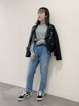 「PUNYUS（プニュズ）のアイテム（ライダースジャケット）」を使った、PUNYUS  さん（レディース・155cm）の冬コーディネート