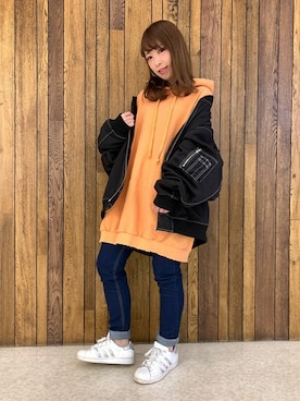 「PUNYUS（プニュズ）のアイテム（MA-1）」を使った、PUNYUS  さん（レディース・152cm）の冬コーディネート