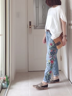 「刺繍デニム」｜「アイテム（サンダル）」を使った、Mymble⚓︎さん（レディース・160cm）の夏コーディネート