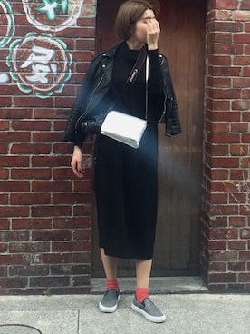 「mode」｜「アイテム（ライダースジャケット）」を使った、saori.oさん（レディース・165cm）の冬コーディネート