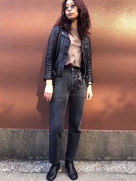 「スクエアトゥ」｜「アイテム（ライダースジャケット）」を使った、saori.oさん（レディース・165cm）の秋コーディネート