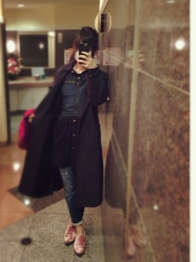 「SPIRALGIRL（スパイラルガール）のアイテム（チェスターコート）」を使った、CoTneeさん（レディース・170cm）の冬コーディネート