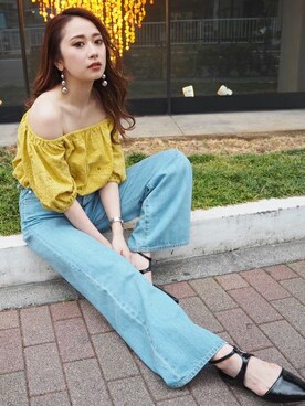 「コットンレース」｜「アイテム（その他シューズ）」を使った、MURUAさん（レディース・152cm）の春コーディネート