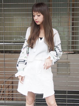 「MURUA（ムルーア）のアイテム（デニムスカート）」を使った、MURUAさん（レディース・159cm）の夏コーディネート