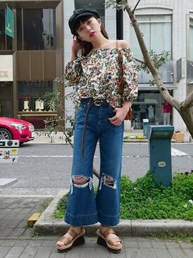 「MURUA（ムルーア）のアイテム（キャップ）」を使った、MURUAさん（レディース・155cm）の夏コーディネート