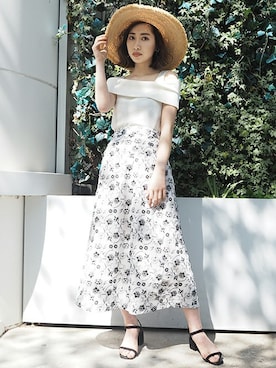 「MURUA（ムルーア）のアイテム（ハット）」を使った、MURUAさん（レディース・158cm）の夏コーディネート