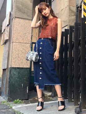 「MURUA（ムルーア）のアイテム（デニムスカート）」を使った、MURUAさん（レディース・168cm）の夏コーディネート