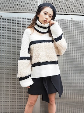 「ドッキング」｜「アイテム（ハンチング/ベレー帽）」を使った、MURUAさん（レディース・152cm）の秋コーディネート
