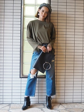 「MURUA（ムルーア）のアイテム（帽子）」を使った、MURUAさん（レディース・160cm）の秋コーディネート