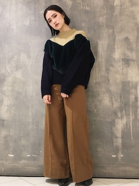 「アイテム（パンツ、イエロー系）」を使った、MURUAさん（レディース・160cm）の冬コーディネート