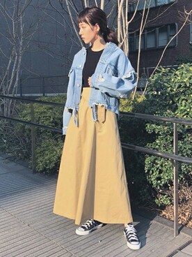 「MURUA（ムルーア）のアイテム（デニムジャケット）」を使った、MURUAさん（レディース・162cm）の春コーディネート