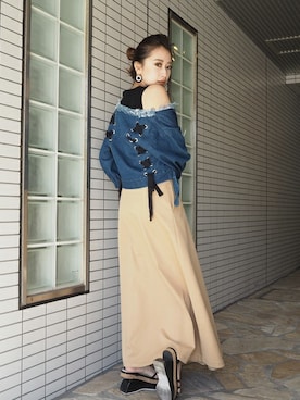 「＃デニム」｜「アイテム（ジャケット/アウター）」を使った、MURUAさん（レディース・153cm）の春コーディネート