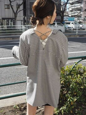 「#チェック」｜「アイテム（ジャケット/アウター）」を使った、MURUAさん（レディース・158cm）の春コーディネート