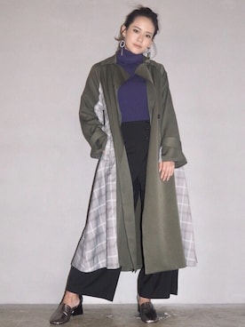 「アイテム（トレンチコート、グリーン系）」を使った、MURUAさん（レディース・160cm）の秋コーディネート