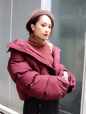 「アイテム（ダウンジャケット/コート、レッド系）」を使った、MURUAさん（レディース・160cm）の秋コーディネート