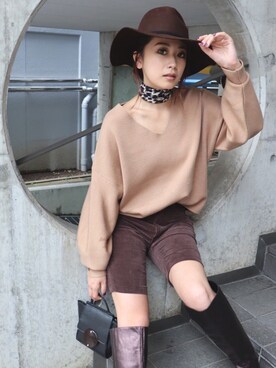 「MURUA（ムルーア）のアイテム（帽子）」を使った、MURUAさん（レディース・160cm）の秋コーディネート