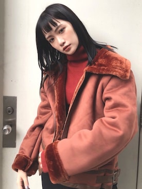 「MURUA（ムルーア）のアイテム（ムートンコート）」を使った、MURUAさん（レディース・160cm）の秋コーディネート