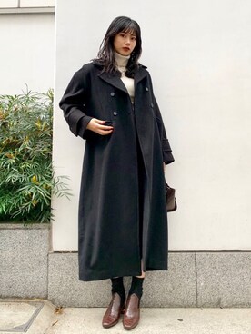 「MURUA（ムルーア）のアイテム（チェスターコート）」を使った、MURUAさん（レディース・160cm）の冬コーディネート