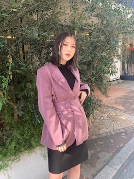 「アイテム（テーラードジャケット、パープル系）」を使った、MURUAさん（レディース・160cm）の冬コーディネート