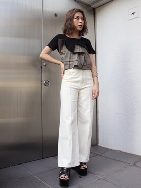 「MURUA（ムルーア）のアイテム（Tシャツ/カットソー）」を使った、MURUAさん（レディース・160cm）の春コーディネート