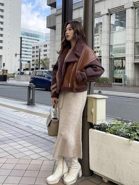 「アイテム（ムートンコート）」を使った、MURUAさん（レディース・160cm）の冬コーディネート