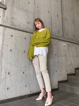 「アイテム（デニムパンツ、ベージュ系）」を使った、MURUAさん（レディース・160cm）の冬コーディネート