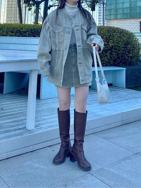 「ワントーンコーデ」｜「アイテム（デニムジャケット）」を使った、MURUAさん（レディース・155cm）の冬コーディネート