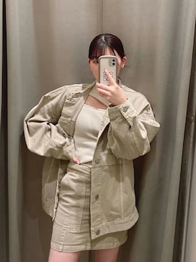 「肌見せ」｜「アイテム（デニムジャケット）」を使った、MURUAさん（レディース・158cm）の冬コーディネート