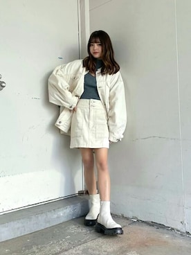 「ワントーンコーデ」｜「アイテム（デニムジャケット）」を使った、MURUAさん（レディース・153cm）の冬コーディネート