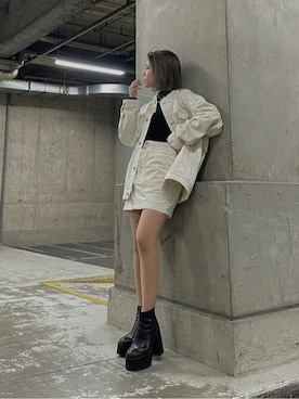 「ワントーンコーデ」｜「アイテム（デニムジャケット）」を使った、MURUAさん（レディース・155cm）の冬コーディネート