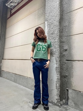 「ロック」｜「アイテム（デジタル腕時計）」を使った、moanghaeeeさん（レディース・168cm）の春コーディネート