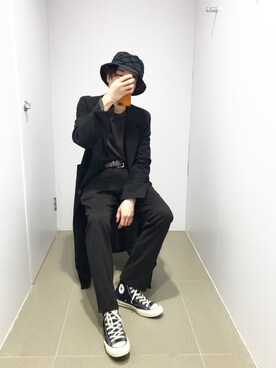「initial（イニシャル）のアイテム（帽子）」を使った、-W-さん（メンズ・171cm）の冬コーディネート