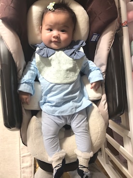 「アイテム（スタイ/よだれかけ、グリーン系）」を使った、naさん（キッズ・60cm）の秋コーディネート