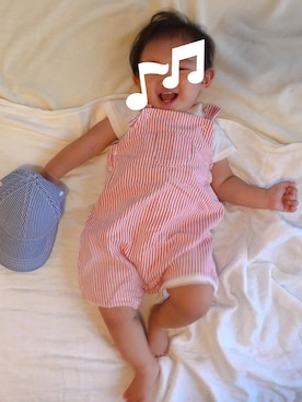 「PETIT BATEAU（プチバトー）のアイテム（キャップ）」を使った、HAruさん（キッズ・70cm）の秋コーディネート