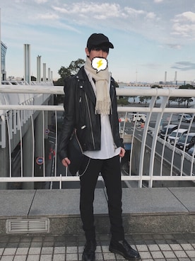 「L.H.P（エルエイチピー）のアイテム（ライダースジャケット）」を使った、shℹ︎nさん（メンズ・174cm）の冬コーディネート