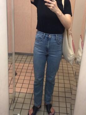 「UNIQLO（ユニクロ）のハイライズシガレットジーンズ（デニムパンツ）」を使った、tomyon♡さん（レディース・160cm）の夏コーディネート