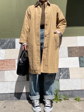 「GUコーデ」｜「アイテム（ステンカラーコート）」を使った、miriさん（レディース・158cm）の春コーディネート