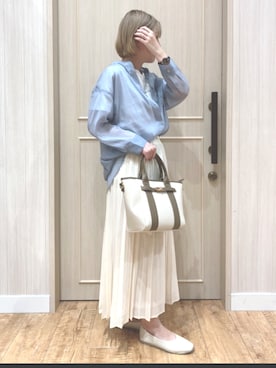 「ブルー x ホワイト」｜「アイテム（その他シューズ）」を使った、miさん（レディース・158cm）の春コーディネート